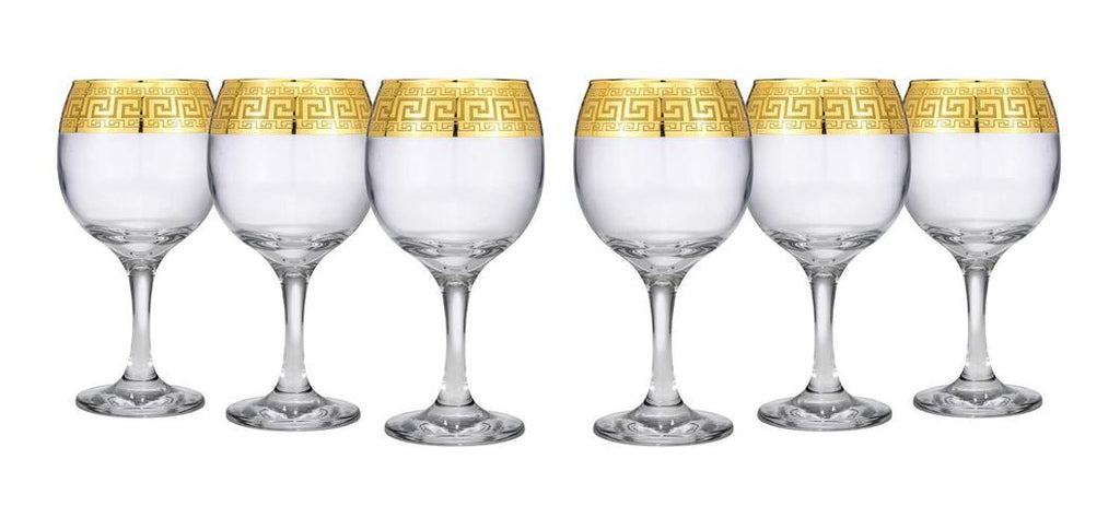 Silver Rimmed Wine Goblets, Set of 6 Lead Crystal Greek Key Design