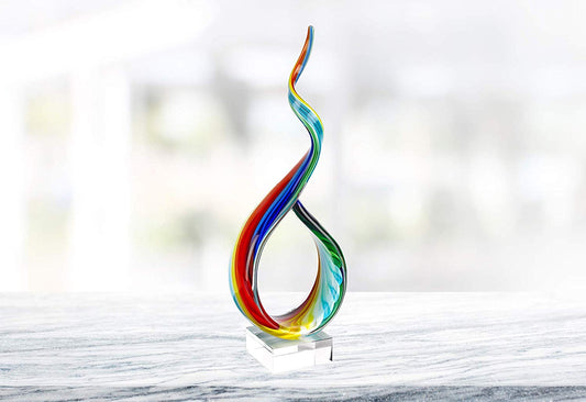 (D) Handcrafted Murano Art Glass Rainbow Ribbon Spectrum Figurine 18" on Base