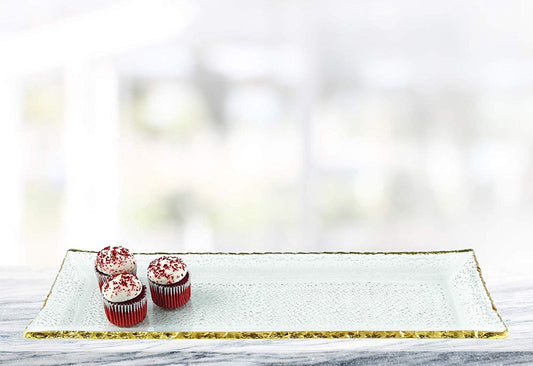 (D) Clear Bubble Glass Rectangular Serving Tray 18"L , Serving Platter