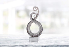 (D) Handcrafted Murano Art Silver Glass Spiral Entangled Figurine 10" on Base