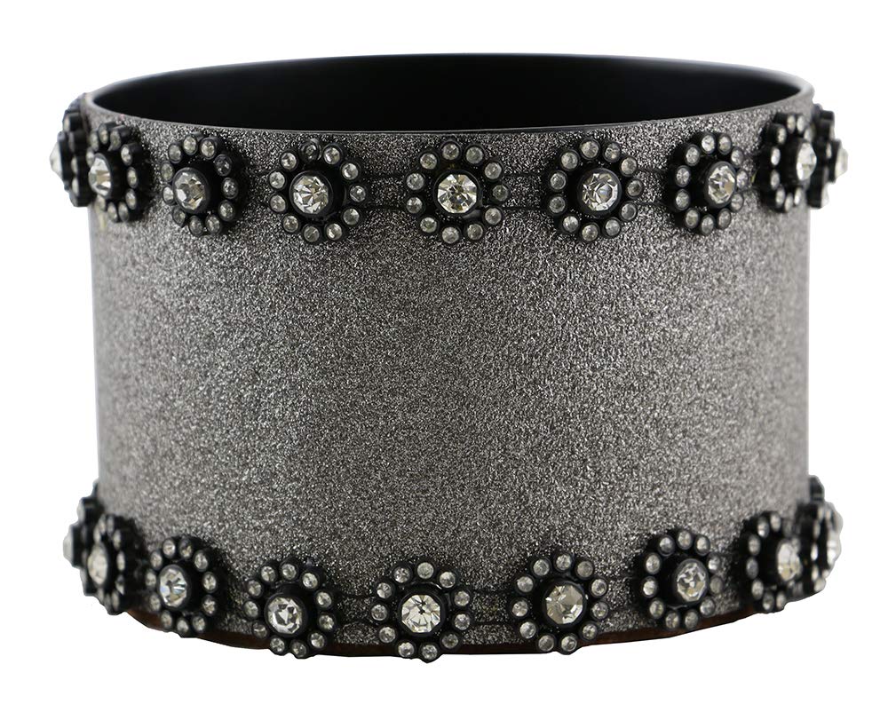 (D) Decorated Wine Coaster, Silver With Black Beads, Wine Bottle Holder