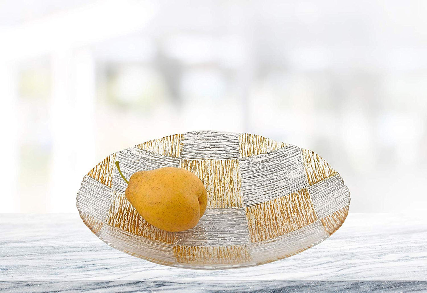 (D) Handcrafted Glass Low Bowl 12" with Metallic Cube Pattern