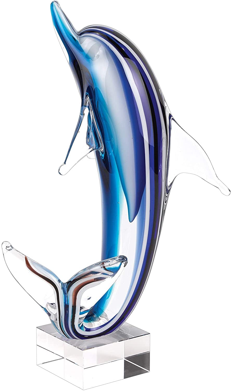 (D) Murano Style Art Glass 14" Blue Dolphin Decorative Statue