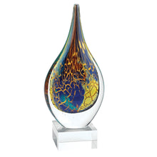 (D) Handcrafted Murano Art Glass 'Firestorm' Teardrop Figurine 11" on Base