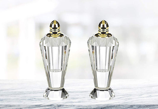 (D) Handcrafted 'Preston Gold' Crystal Glass 2-pc Salt & Pepper Shakers Set (H192G)