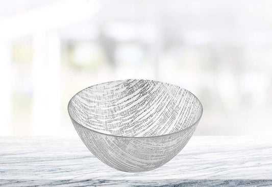 (D) Handcrafted Glass Serving Bowl 11" with Metallic Silver Line Pattern