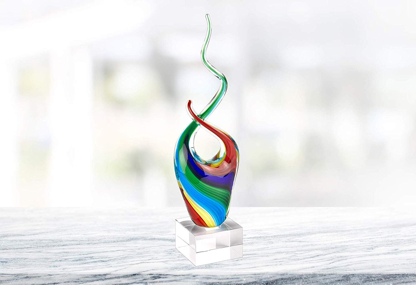 (D) Handcrafted Murano Art Glass Rainbow Spectrum Figurine 14" on Base