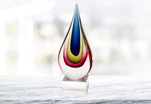(D) Handcrafted 'Essence' Murano Art Glass Teardrop Figurine 12" on Base