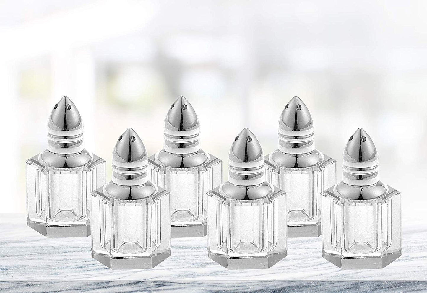 (D) Handcrafted 'Alana Silver' Crystal Glass 6-pc Salt & Pepper Shakers Set