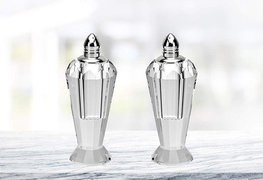 (D) Handcrafted 'Preston Silver' Crystal Glass 2-pc Salt & Pepper Shakers Set