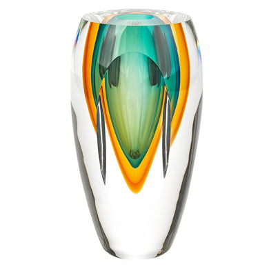 (D) Handcrafted 'Astra' Murano Art Glass Green Decorative Oval Flower Vase 8