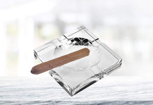 (D) Handcrafted European Luxury Crystal Glass Square Cigar Ashtray 6" W