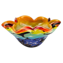(D) Allura Murano Art Rainbow-Colored Glass Decorative Wavy Bowl, Murano Style