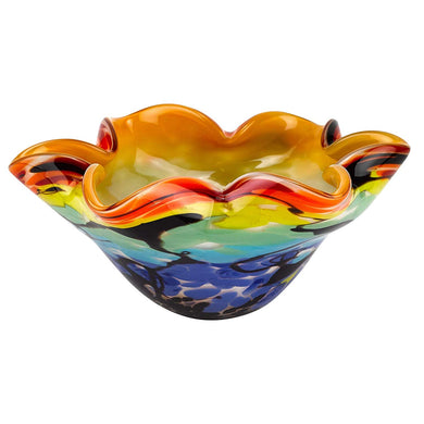 (D) Allura Murano Art Rainbow-Colored Glass Decorative Wavy Bowl, Murano Style