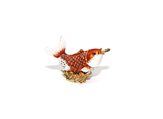 Decorative Enameled Figures, 24K Gold Jewelry Box with Swarovski Crystal (Fish)