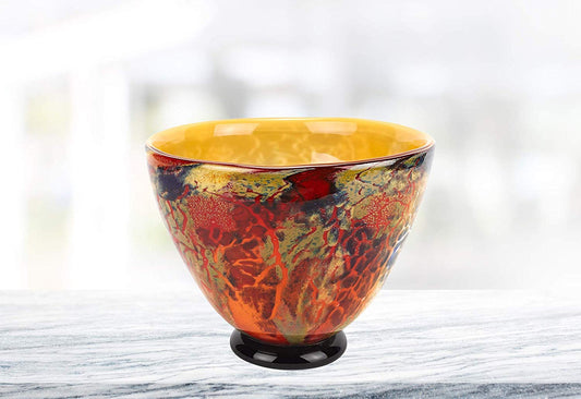 (D) Handcrafted 'Firestorm' Murano Style Art Glass Decorative Centerpiece Bowl 11"