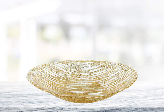 (D) Handcrafted Glass Serving Oval Bowl 15" with Metallic Gold Line Pattern
