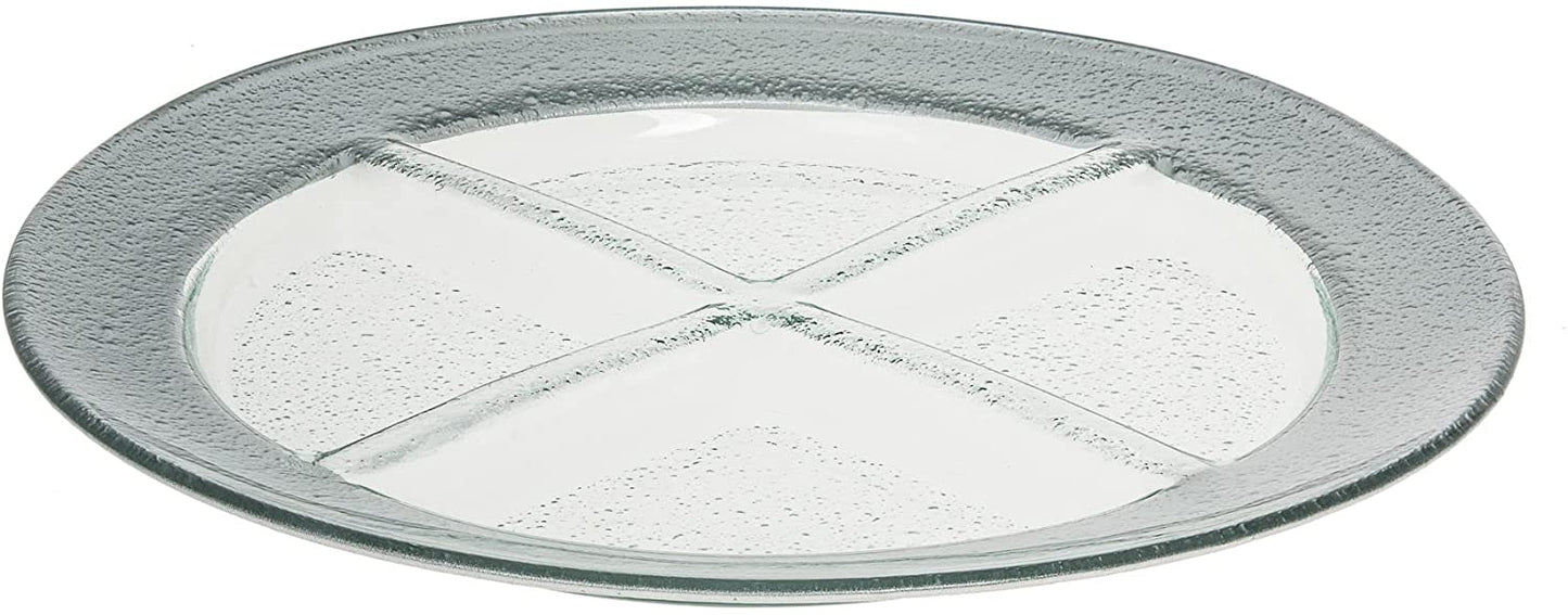 (D) Judaica Round Tray with 4 Sectionals 13.5'' for Fruits (Silver)