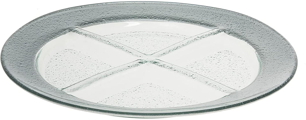 (D) Judaica Round Tray with 4 Sectionals 13.5'' for Fruits (Silver)