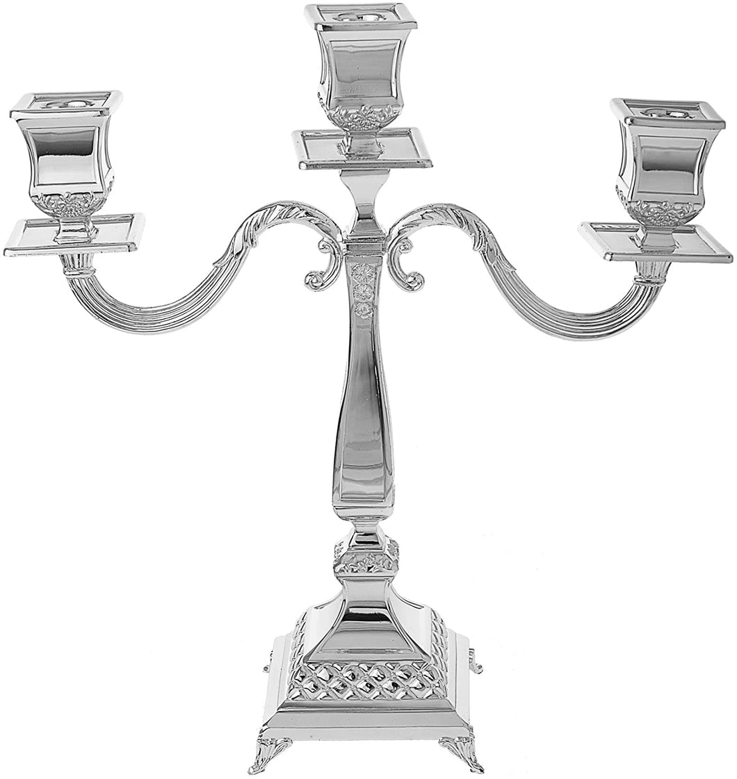 (D) Judaica Candelabra Silver Plated 3 Branches Candlesticks Holder 14''