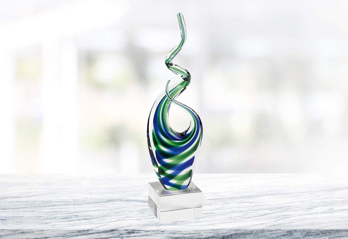 (D) Handcrafted Murano Art Glass Blue & Green Spectrum Figurine 14" on Base