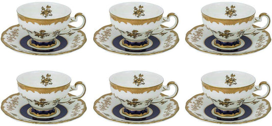 Royalty Porcelain 17-pc White Tea Set with Tiny Gold Flowers For 6, Bone China