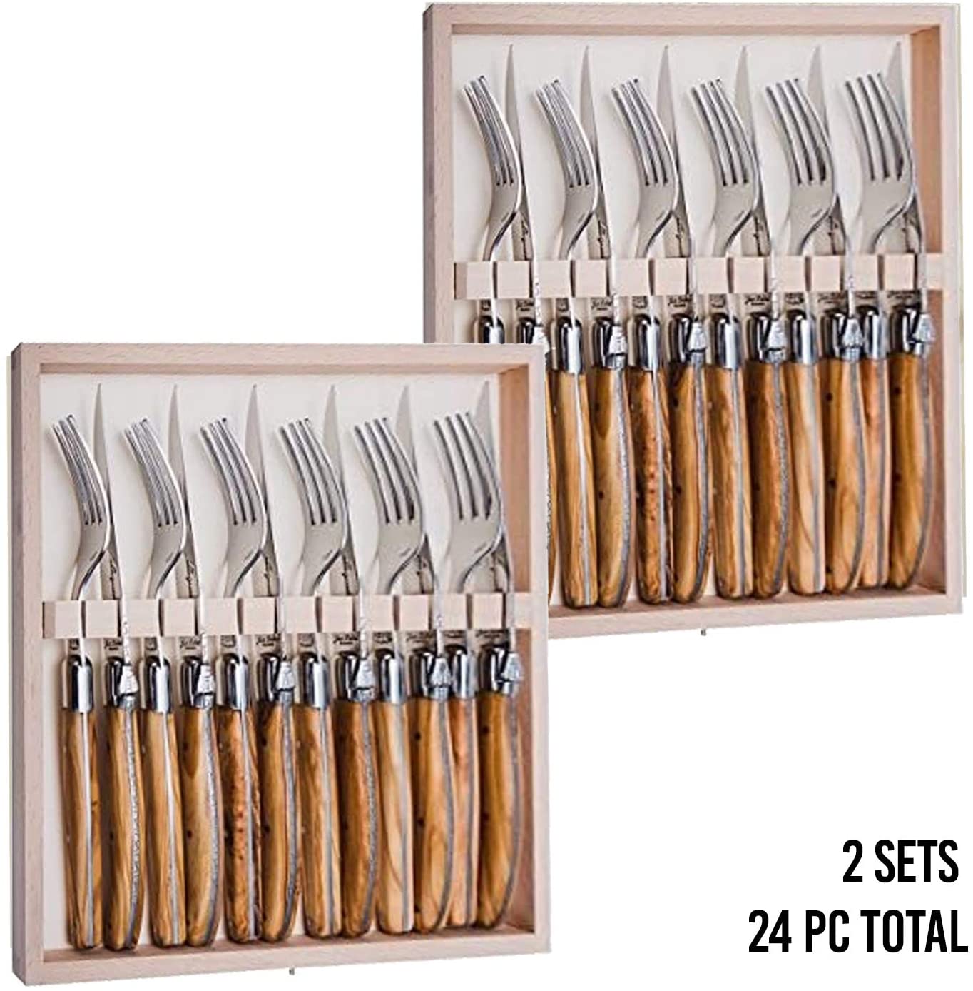 (D) Laguiole Flatware French 12pc Cutlery Set with Wooden Handles Vintage 2 PACK