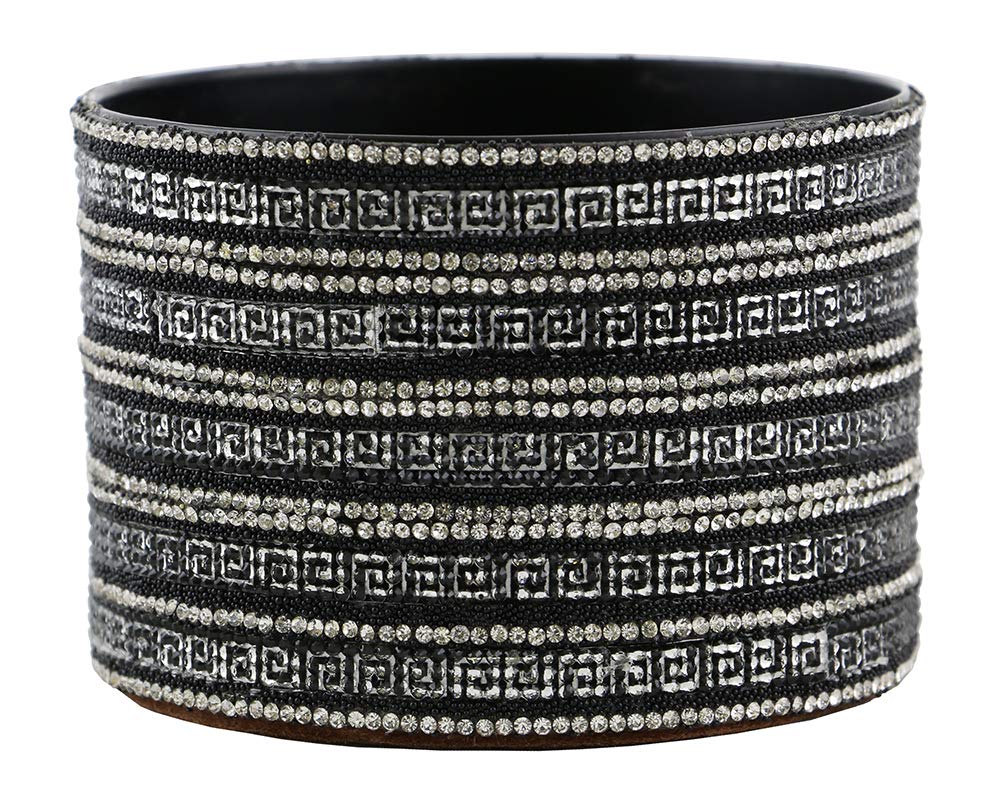 (D) Decorated Wine Coaster, Silver and Black Crystal Strips, Wine Bottle Holder