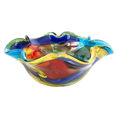 (D) Handcrafted 'Stormy Rinbow' Murano Art Glass Decorative Bowl 8.5 Inches
