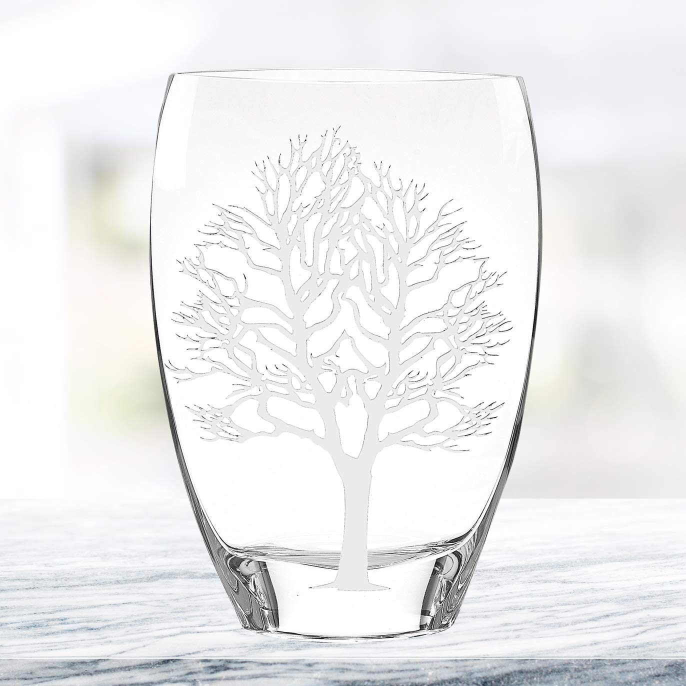 (D) Handcrafted Silver Tree of Life Decorative Crystal Flower Vase 12" (Silver)