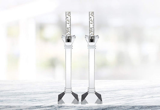 (D) Crystal Centerpiece Saturn Pair Candleholder 2.75" H