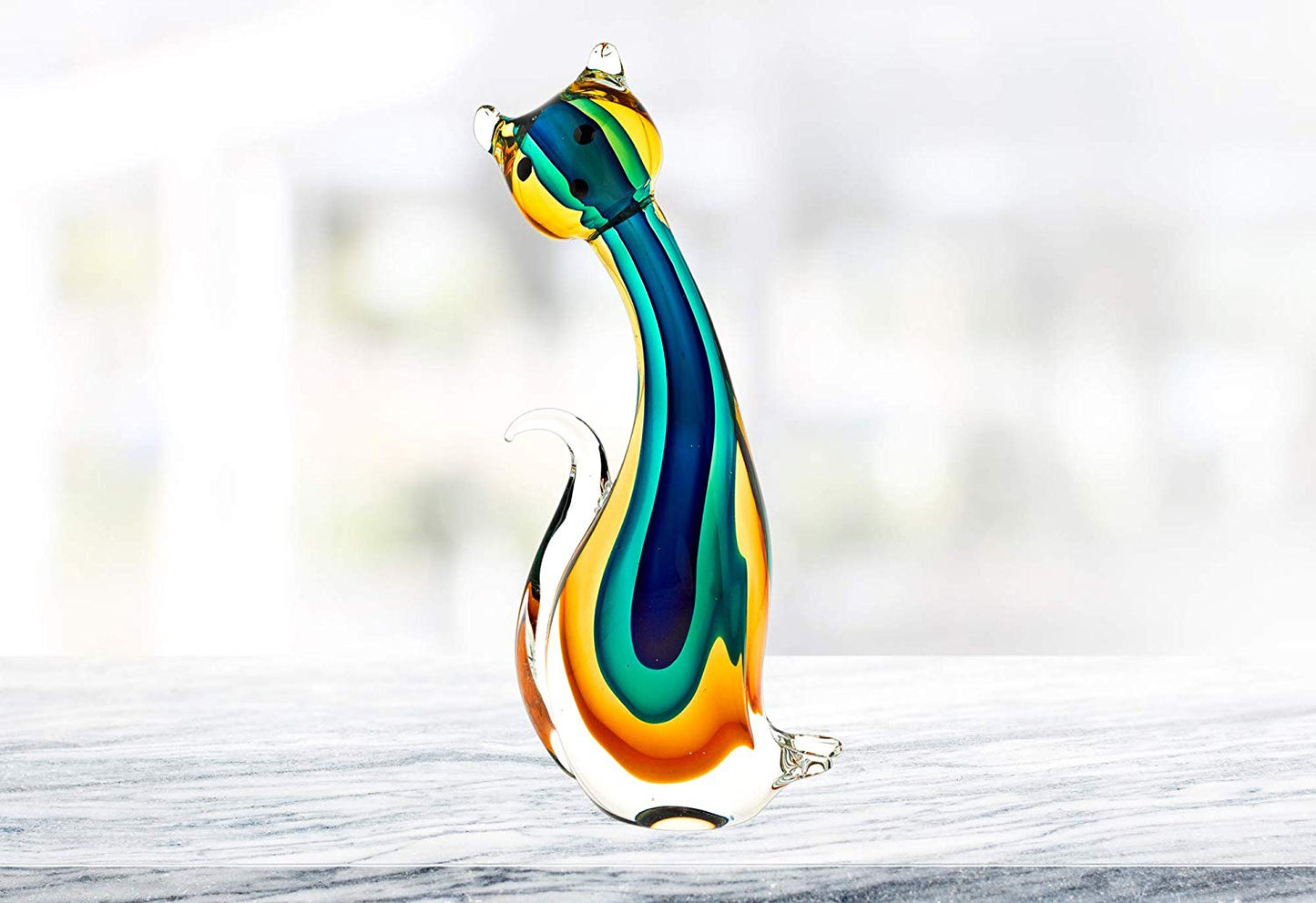 (D) Handcrafted Murano Art Glass Multi-Colored Cat Figurine 11", Sculpture