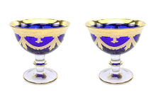 Interglass Italy Blue Crystal Compote Serving Bowl on a Stem, Vintage Design Set of 2, 6 or 12