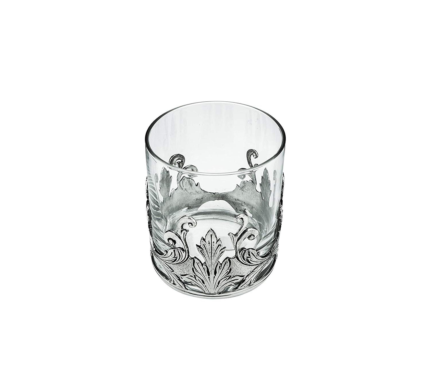 Denizli Medieval Drinking Beverage Glass, Crystal Glass (Round Silver Leaves)