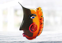 (D) Handcrafted 'Face' Murano Art Glass Flower Vase 12.5", Murano Style