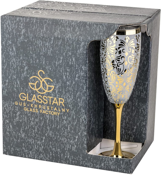 Glasstar Liberty Gold Engraved Champaign Flutes (Set of 6)