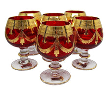Interglass Italy Red Crystal Cognac Glasses, Vintage Design Set of 2, 6 or 12