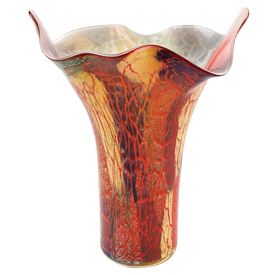 (D) Handcrafted 'Firestorm' Murano Art Glass Decorative Napkin Flower Vase 17