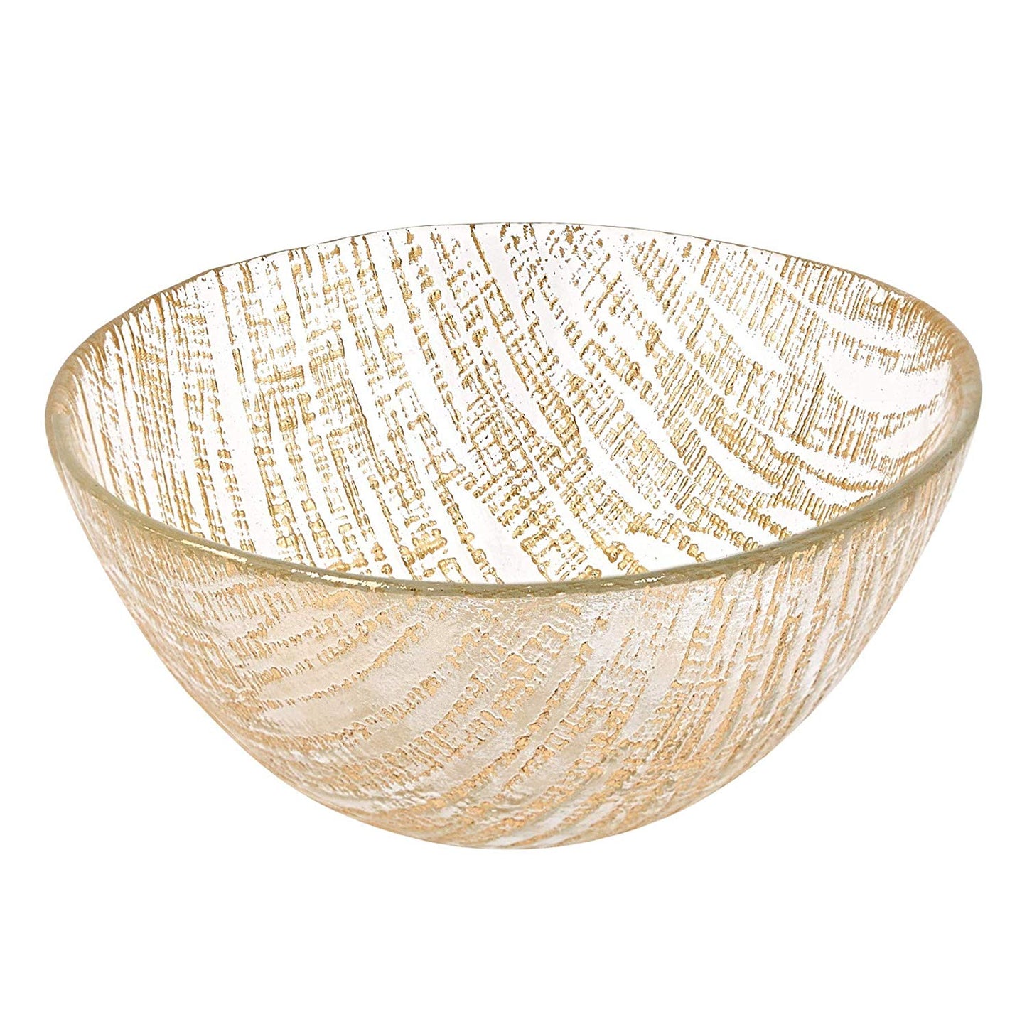 (D) Handcrafted Glass Deep Serving Bowl 6" with Metallic Line Pattern (Gold)