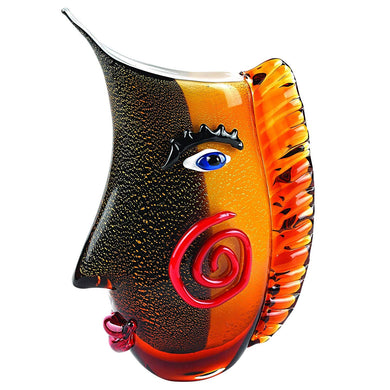 (D) Handcrafted 'Face' Murano Art Glass Flower Vase 12.5