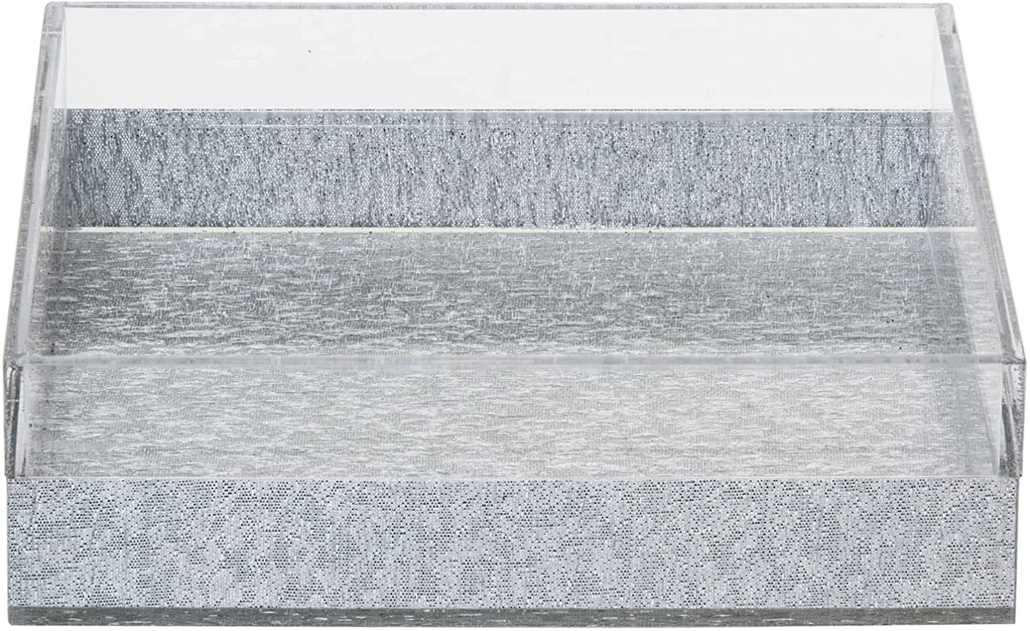 (D) Judaica Napkin Holder Lucite 6 5/8 x 6 5/8 inch For Table (Silver)