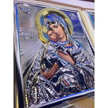 (D) Russian Icon Diptych - Virgin of Vladimir and Christ The Teacher, Silver and Gold-Plated RIZA Halos - 5 1/2 Inch x 4 3/4 inch
