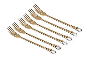 Royal 6pc 24K Gold Demi Forks Dessert Flatware Set with White Swarovski Stone