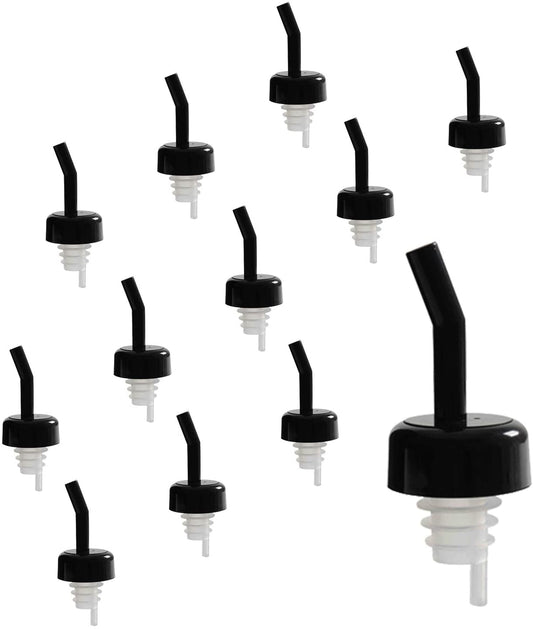 Even Flow Bottle Pourer With or Without Black Collar and Black, Clear, or Red Head, With Clear Tail, Barware 12 Pieces
