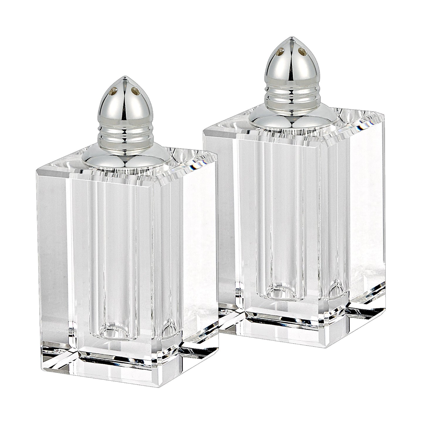 (D) Handcrafted Crystal Glass 2-pc Salt and Pepper Shakers Set Dispensers (Silver)