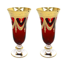 Interglass Italy Red Crystal Champagne Glasses, Vintage Design Set of 2, 6 or 12