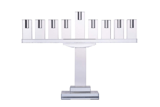 (D) Judaica Crystal Menorah Symmetrical 9 Branches Candle Holder
