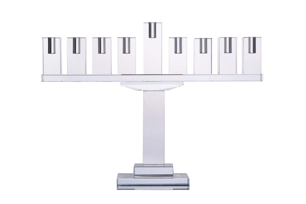 (D) Judaica Crystal Menorah Symmetrical 9 Branches Candle Holder (White)
