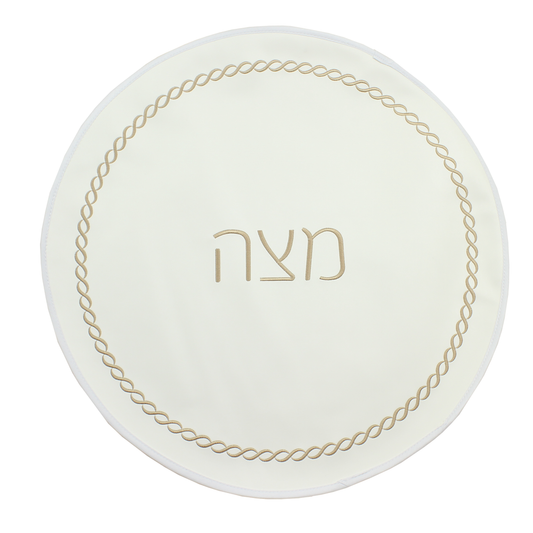 (D) Judaica White Seder Set Braided Design with Towel Pesach Set 4 Pc (Gold)