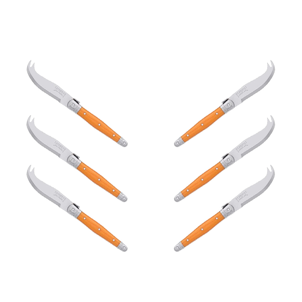 (D) Laguiole Mini Cheese Knife Set 6 Inch, Stainless Steel, Vintage (6, Orange)
